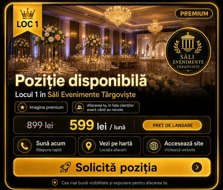 Loc 1 Premium Săli Evenimente Târgoviște - Poziție disponibilă, 599 lei pe lună